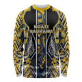 Aotearoa Ngati Raukawa Long Sleeve Shirt Maori Tribal Yellow And Navy Paua Shell Pattern