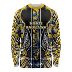 Aotearoa Ngati Raukawa Long Sleeve Shirt Maori Tribal Yellow And Navy Paua Shell Pattern