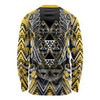 Aotearoa Ngati Raukawa Long Sleeve Shirt Maori Tribal Yellow And Navy Paua Shell Pattern
