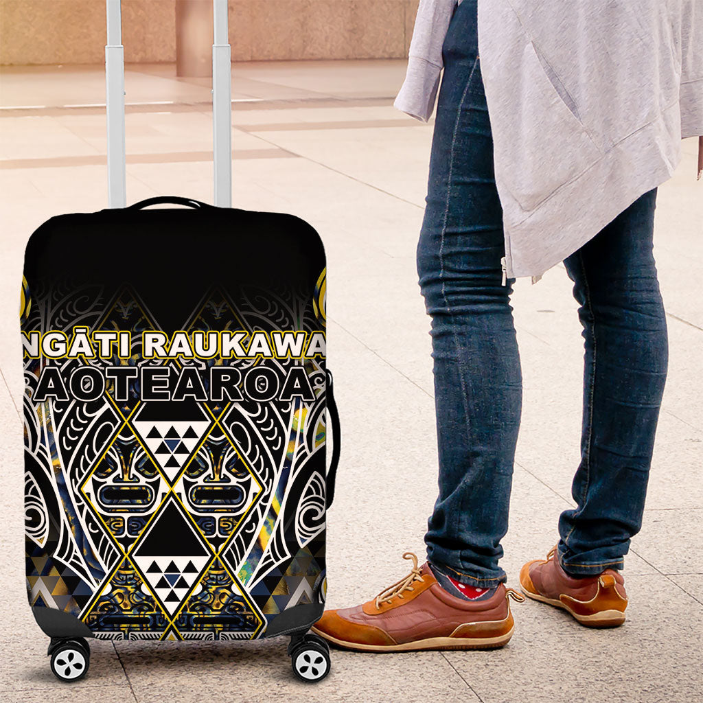 Aotearoa Ngati Raukawa Luggage Cover Maori Tribal Yellow And Navy Paua Shell Pattern