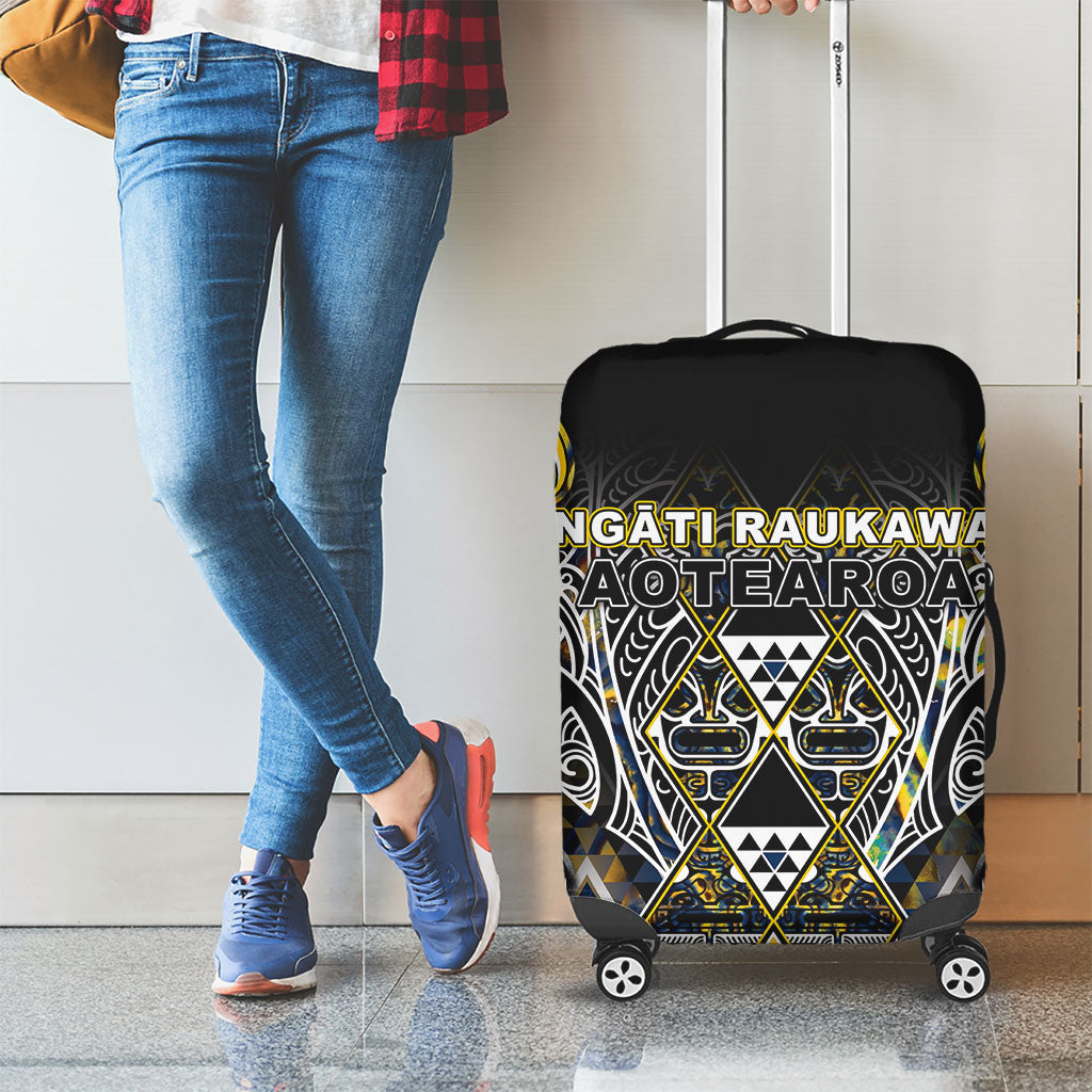 Aotearoa Ngati Raukawa Luggage Cover Maori Tribal Yellow And Navy Paua Shell Pattern