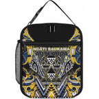 Aotearoa Ngati Raukawa Lunch Bag Maori Tribal Yellow And Navy Paua Shell Pattern