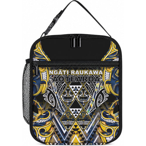 Aotearoa Ngati Raukawa Lunch Bag Maori Tribal Yellow And Navy Paua Shell Pattern