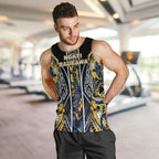 Aotearoa Ngati Raukawa Men Tank Top Maori Tribal Yellow And Navy Paua Shell Pattern