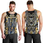 Aotearoa Ngati Raukawa Men Tank Top Maori Tribal Yellow And Navy Paua Shell Pattern