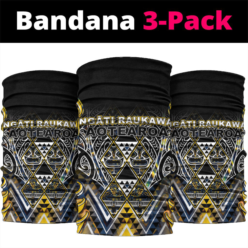 Aotearoa Ngati Raukawa Neck Gaiter Maori Tribal Yellow And Navy Paua Shell Pattern