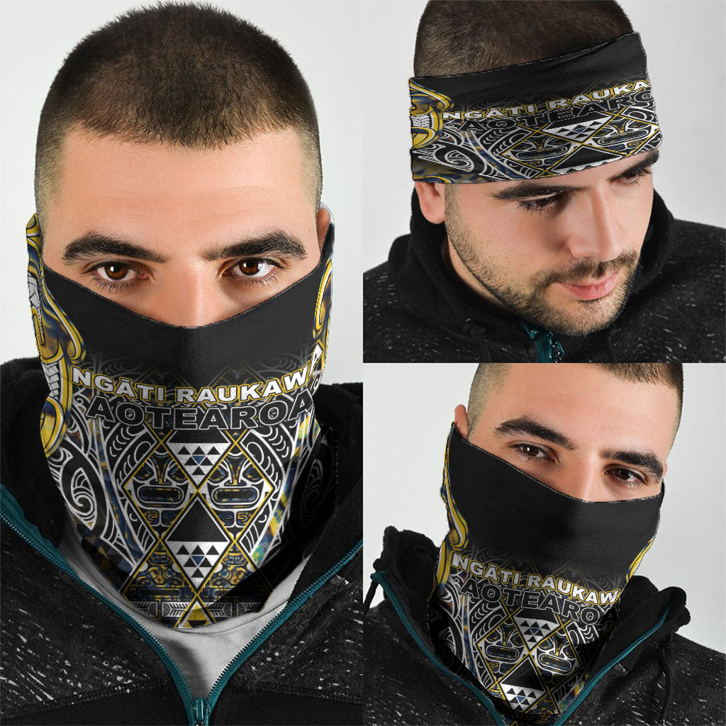 Aotearoa Ngati Raukawa Neck Gaiter Maori Tribal Yellow And Navy Paua Shell Pattern