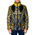 Aotearoa Ngati Raukawa Padded Jacket Maori Tribal Yellow And Navy Paua Shell Pattern