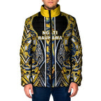 Aotearoa Ngati Raukawa Padded Jacket Maori Tribal Yellow And Navy Paua Shell Pattern
