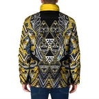 Aotearoa Ngati Raukawa Padded Jacket Maori Tribal Yellow And Navy Paua Shell Pattern