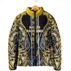 Aotearoa Ngati Raukawa Padded Jacket Maori Tribal Yellow And Navy Paua Shell Pattern