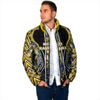 Aotearoa Ngati Raukawa Padded Jacket Maori Tribal Yellow And Navy Paua Shell Pattern
