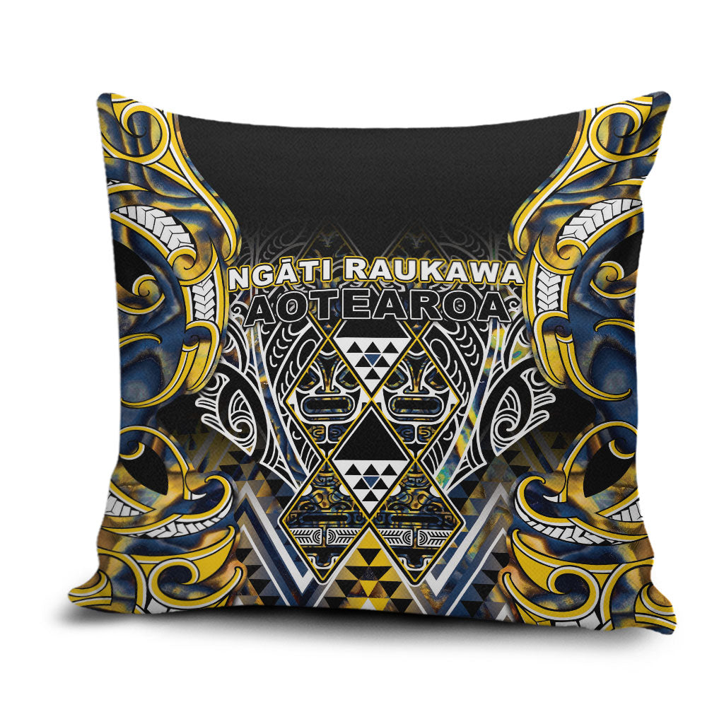 Aotearoa Ngati Raukawa Pillow Cover Maori Tribal Yellow And Navy Paua Shell Pattern
