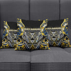 Aotearoa Ngati Raukawa Pillow Cover Maori Tribal Yellow And Navy Paua Shell Pattern
