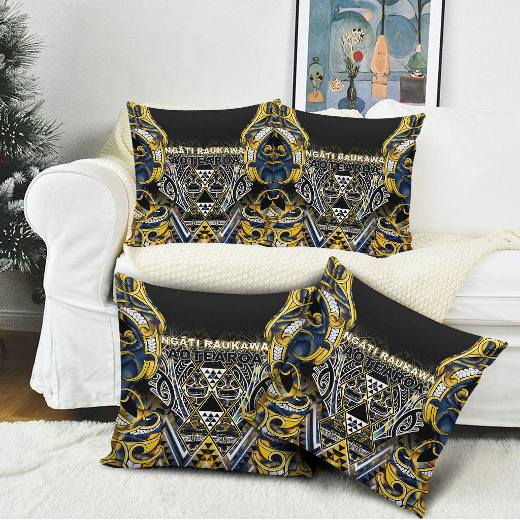 Aotearoa Ngati Raukawa Pillow Cover Maori Tribal Yellow And Navy Paua Shell Pattern