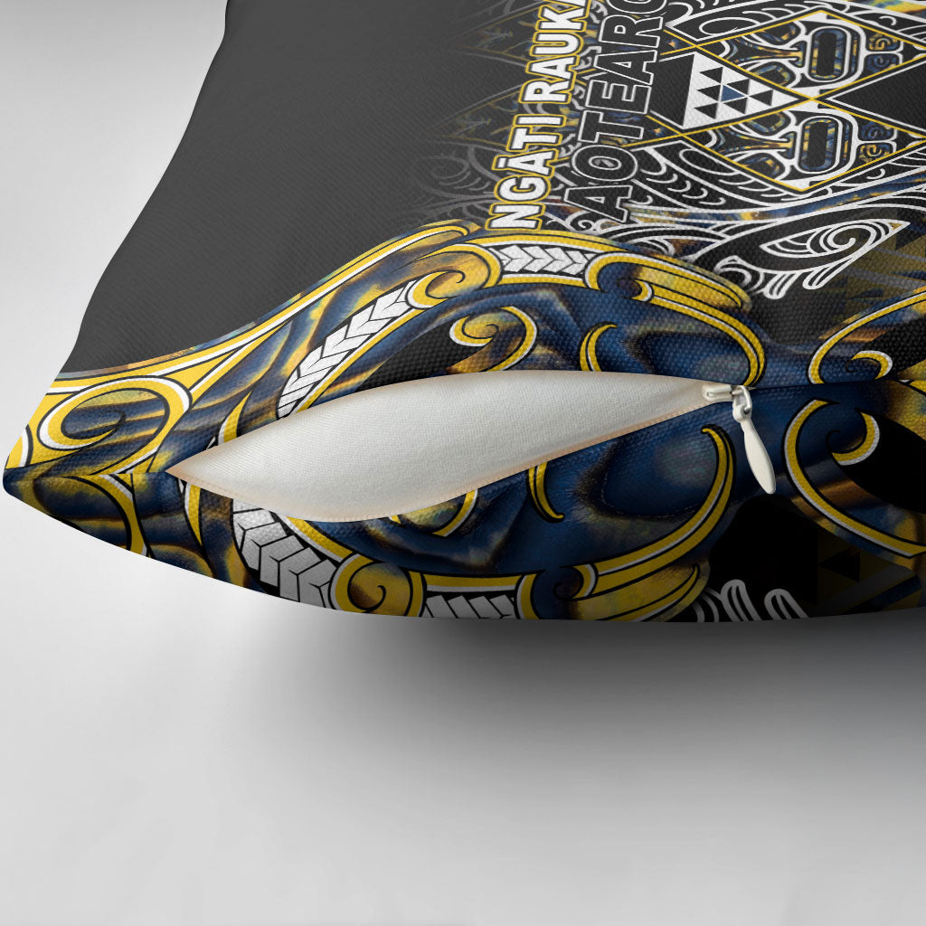 Aotearoa Ngati Raukawa Pillow Cover Maori Tribal Yellow And Navy Paua Shell Pattern