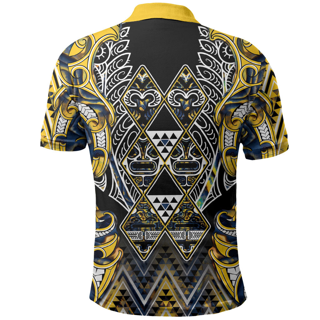 Aotearoa Ngati Raukawa Polo Shirt Maori Tribal Yellow And Navy Paua Shell Pattern