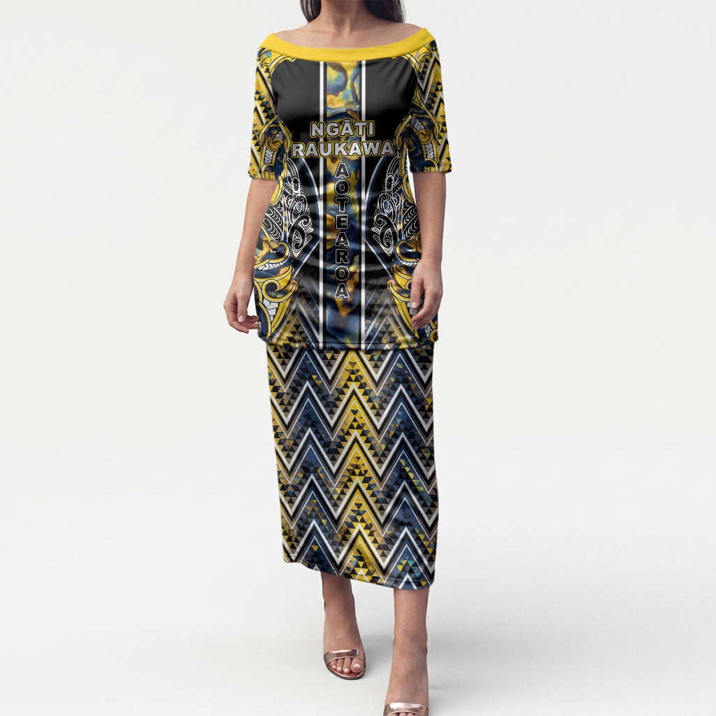 Aotearoa Ngati Raukawa Puletasi Maori Tribal Yellow And Navy Paua Shell Pattern