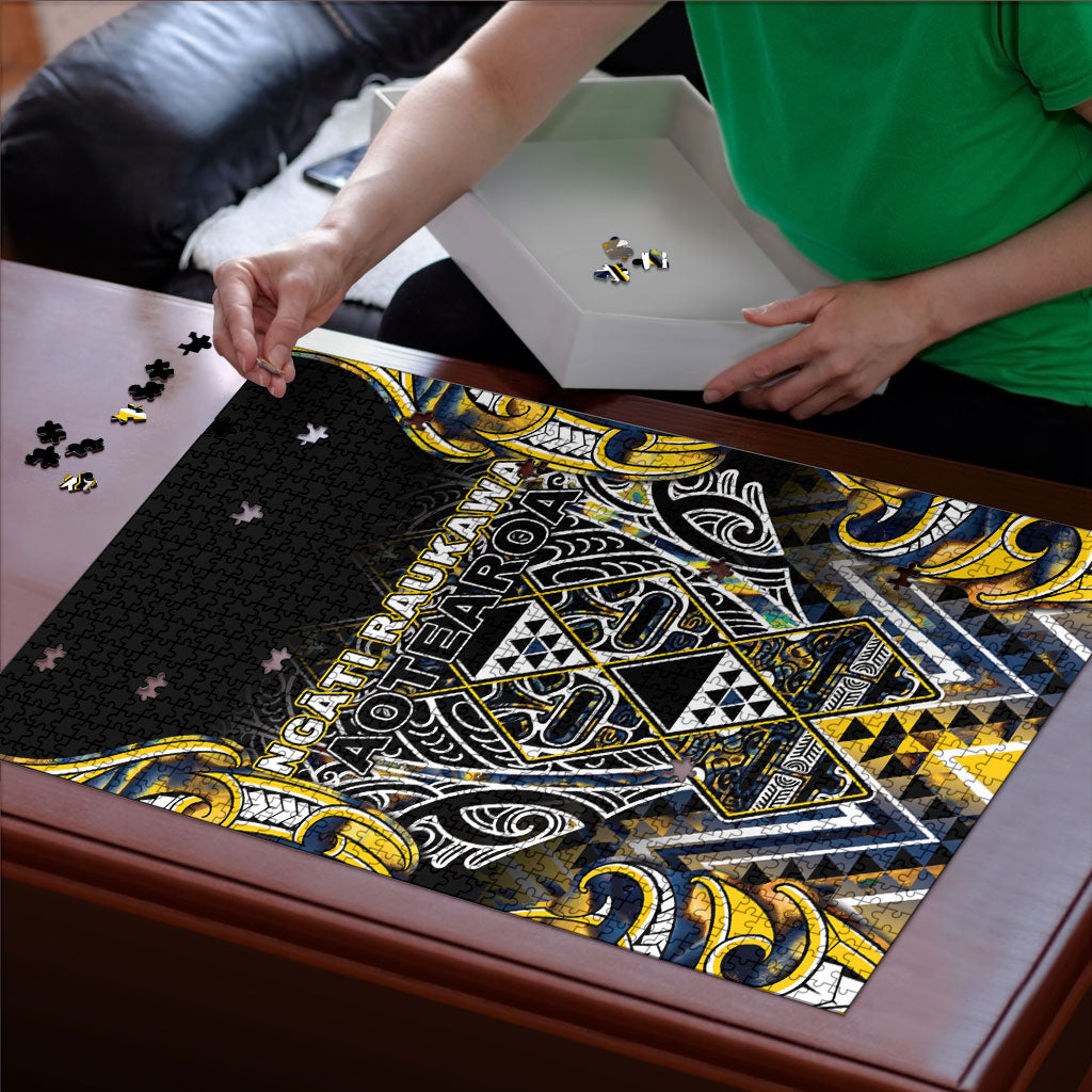 Aotearoa Ngati Raukawa Puzzle Maori Tribal Yellow And Navy Paua Shell Pattern