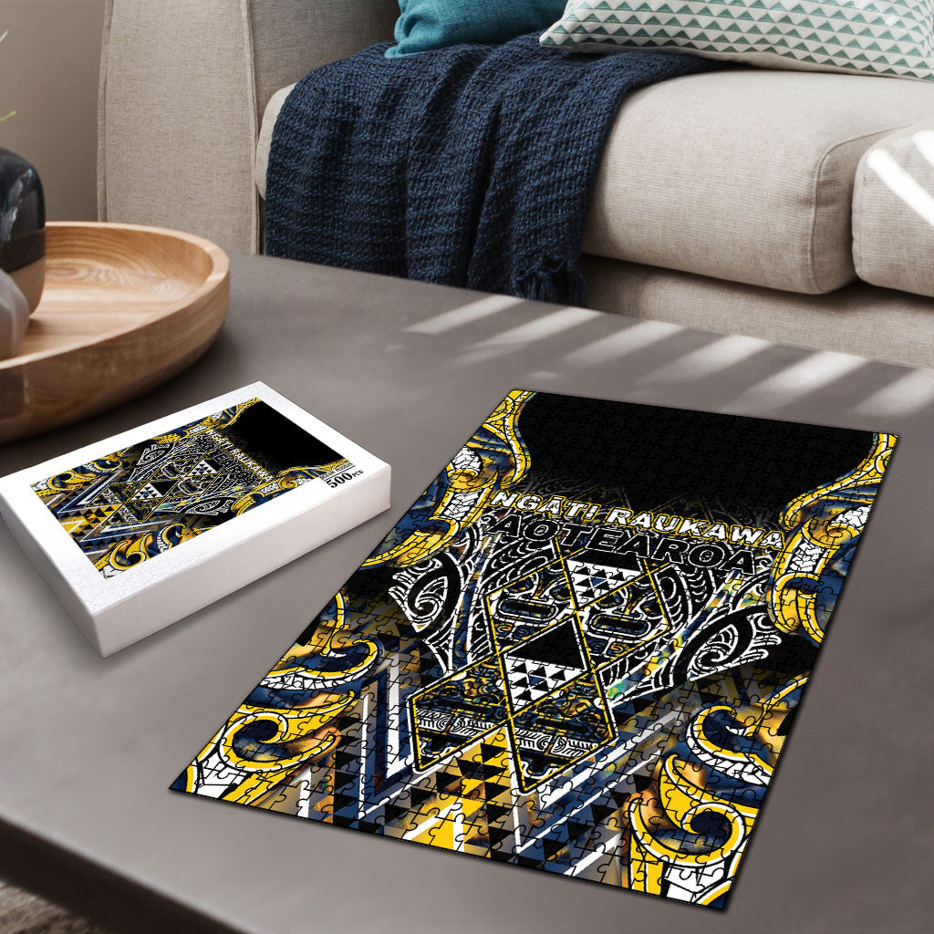 Aotearoa Ngati Raukawa Puzzle Maori Tribal Yellow And Navy Paua Shell Pattern