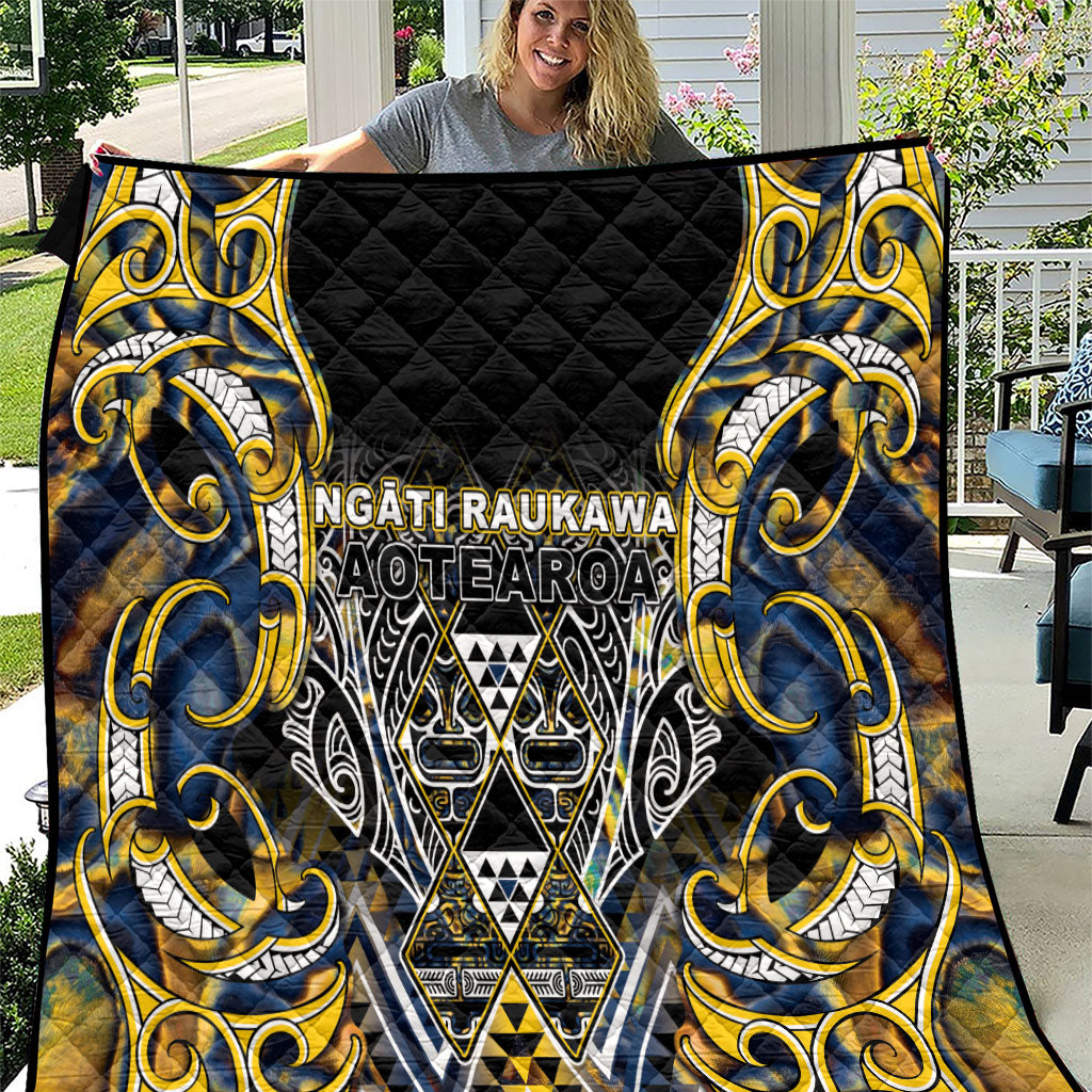 Aotearoa Ngati Raukawa Quilt Maori Tribal Yellow And Navy Paua Shell Pattern
