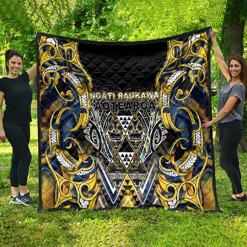 Aotearoa Ngati Raukawa Quilt Maori Tribal Yellow And Navy Paua Shell Pattern