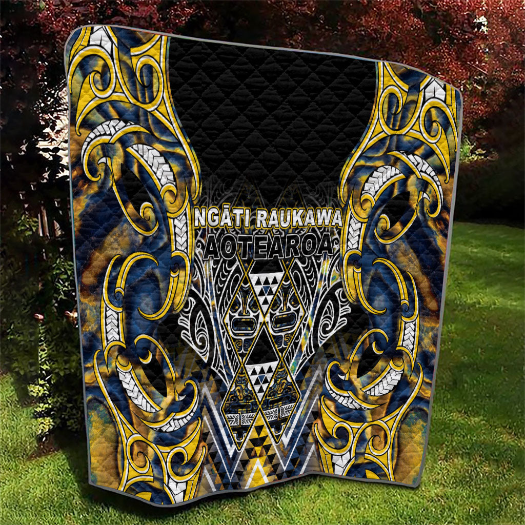 Aotearoa Ngati Raukawa Quilt Maori Tribal Yellow And Navy Paua Shell Pattern
