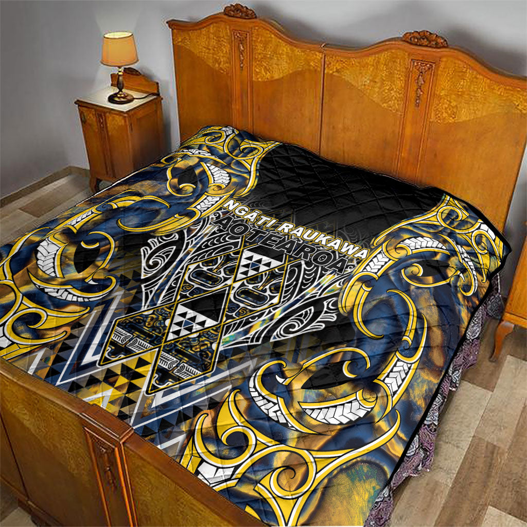 Aotearoa Ngati Raukawa Quilt Maori Tribal Yellow And Navy Paua Shell Pattern
