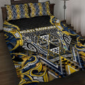 Aotearoa Ngati Raukawa Quilt Bed Set Maori Tribal Yellow And Navy Paua Shell Pattern