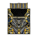 Aotearoa Ngati Raukawa Quilt Bed Set Maori Tribal Yellow And Navy Paua Shell Pattern