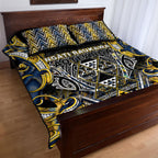 Aotearoa Ngati Raukawa Quilt Bed Set Maori Tribal Yellow And Navy Paua Shell Pattern