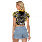 Aotearoa Ngati Raukawa Raglan Cropped T Shirt Maori Tribal Yellow And Navy Paua Shell Pattern