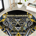 Aotearoa Ngati Raukawa Round Carpet Maori Tribal Yellow And Navy Paua Shell Pattern