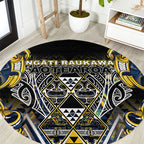 Aotearoa Ngati Raukawa Round Carpet Maori Tribal Yellow And Navy Paua Shell Pattern