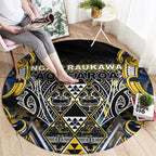 Aotearoa Ngati Raukawa Round Carpet Maori Tribal Yellow And Navy Paua Shell Pattern