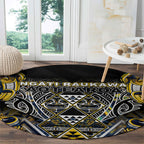 Aotearoa Ngati Raukawa Round Carpet Maori Tribal Yellow And Navy Paua Shell Pattern