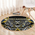 Aotearoa Ngati Raukawa Round Carpet Maori Tribal Yellow And Navy Paua Shell Pattern