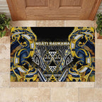 Aotearoa Ngati Raukawa Rubber Doormat Maori Tribal Yellow And Navy Paua Shell Pattern
