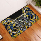 Aotearoa Ngati Raukawa Rubber Doormat Maori Tribal Yellow And Navy Paua Shell Pattern