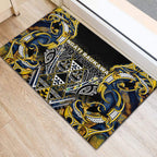 Aotearoa Ngati Raukawa Rubber Doormat Maori Tribal Yellow And Navy Paua Shell Pattern