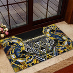 Aotearoa Ngati Raukawa Rubber Doormat Maori Tribal Yellow And Navy Paua Shell Pattern