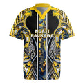 Aotearoa Ngati Raukawa Rugby Jersey Maori Tribal Yellow And Navy Paua Shell Pattern
