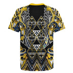 Aotearoa Ngati Raukawa Rugby Jersey Maori Tribal Yellow And Navy Paua Shell Pattern