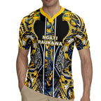 Aotearoa Ngati Raukawa Rugby Jersey Maori Tribal Yellow And Navy Paua Shell Pattern
