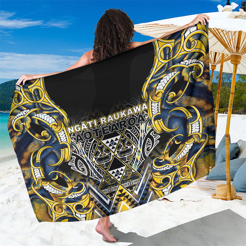Aotearoa Ngati Raukawa Sarong Maori Tribal Yellow And Navy Paua Shell Pattern