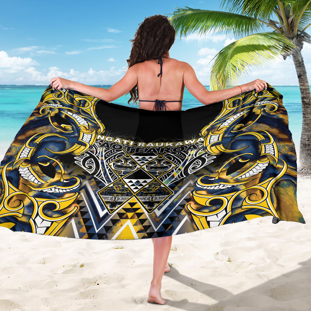 Aotearoa Ngati Raukawa Sarong Maori Tribal Yellow And Navy Paua Shell Pattern