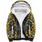 Aotearoa Ngati Raukawa Sherpa Hoodie Maori Tribal Yellow And Navy Paua Shell Pattern
