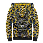 Aotearoa Ngati Raukawa Sherpa Hoodie Maori Tribal Yellow And Navy Paua Shell Pattern