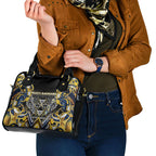 Aotearoa Ngati Raukawa Shoulder Handbag Maori Tribal Yellow And Navy Paua Shell Pattern