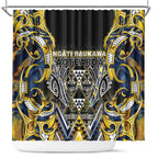 Aotearoa Ngati Raukawa Shower Curtain Maori Tribal Yellow And Navy Paua Shell Pattern